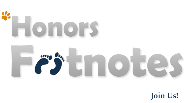 image of Honors Footnotes with little dog and human foot prints