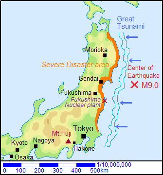 map of  japan earthquake disaster