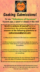 Volunteers of Syracuse Flyer SYDC Image, info included in blog text