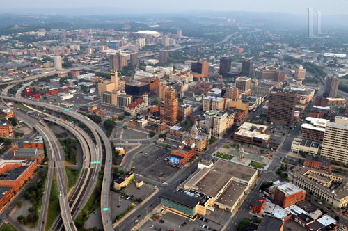 downtown Syracuse aerial photo