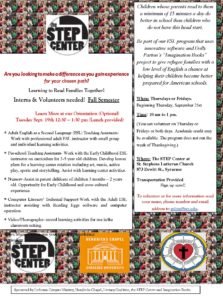 Poster with information about the STEP Center's ESL Program