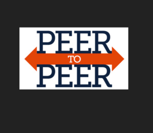 Peer to Peer logo, words with arrow sandwiched between
