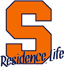 Syracuse block orange S with script writing "Residence Life" diagonally crossing bottom of S