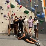 Students at rock climbing wall