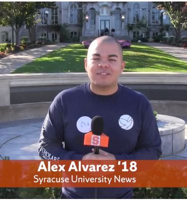 Alex Alvarez in front of Pan Am Memorial.