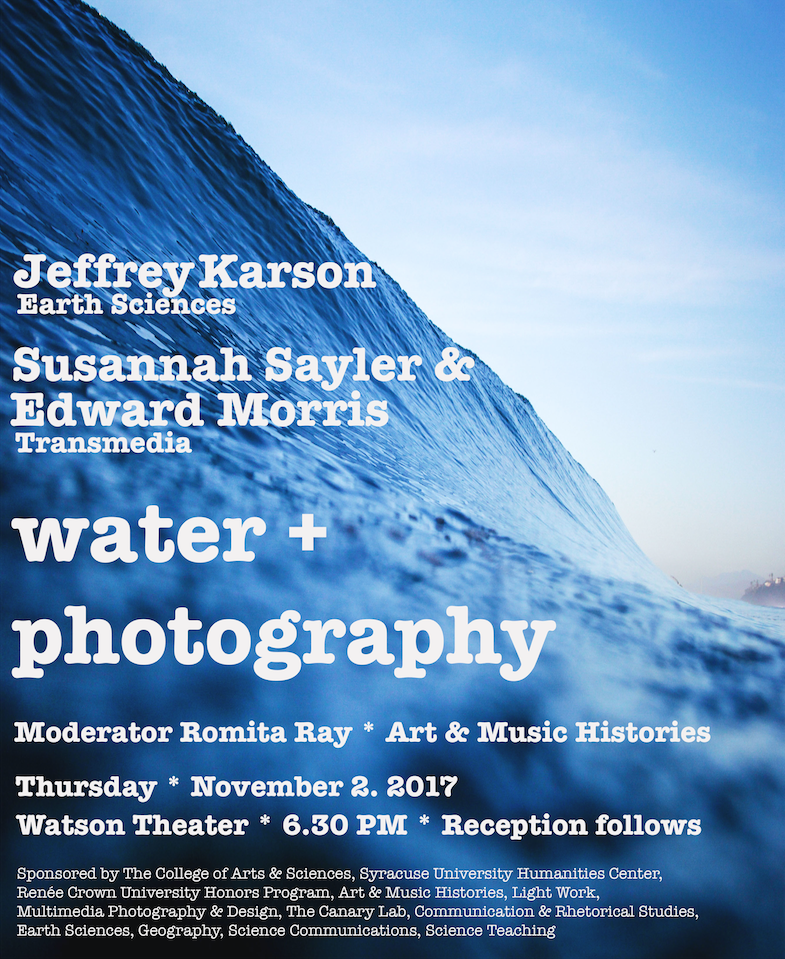 Blue wave with sky in the background and text describing event