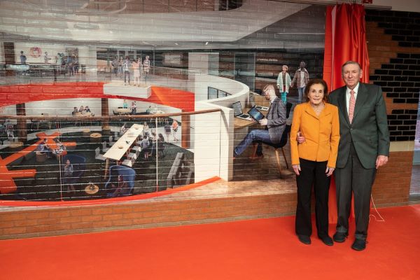 Renée Crown ’50, H’84 and Lester Crown at the unveiling of the Schine Student Center renovation plans in 2019.