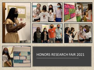 collage of students presenting research