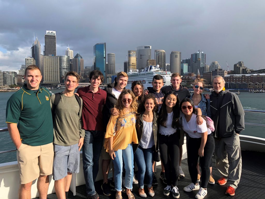 students in front of Australia skyline