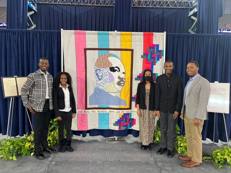 Gabrielle Pinkney, '24 (VPA, Music Industry) President of the Black Honors Society, third from left, with members of the group, BCCE, at the 38th Annual Rev. Dr. Martin Luther King Jr. Celebration in January 2023. 
