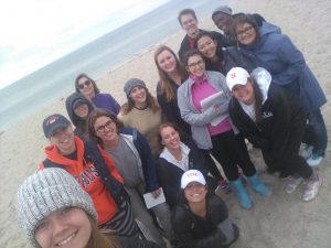 a class on a field trip to a beach