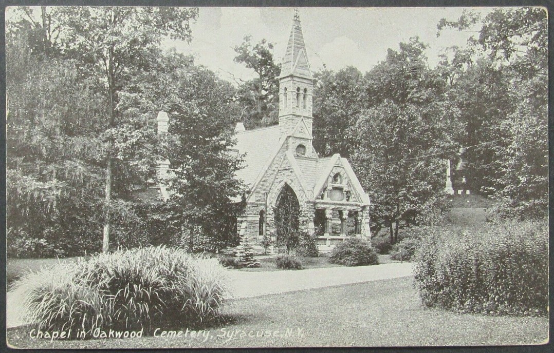 Vintage black and white post card showing Oakwood Chapel, circa 1900