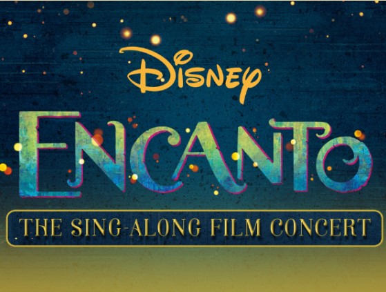 Encanto the sing along film concert words on starlight and dark blue background