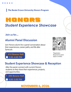 Honors Alumni Panel and Student Experience Showcase flyer