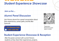 Honors Alumni Panel and Student Experience Showcase flyer