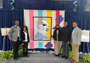 Gabrielle Pinkney, Class of 2024, majoring in Music Industry and President of the Black Honors Society. Third from left, with members of the group, BCCE, at the 38th Annual Rev. Dr. Martin Luther King Jr. Celebration in January 2023.