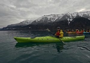 student kayaking abroad